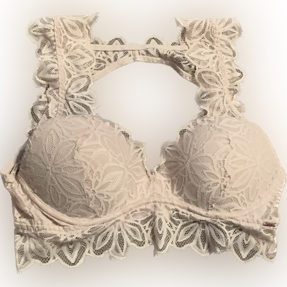 PINK Victoria’s Secret Beige Lace Bralette Pink padding Push up S Small C - Picture 1 of 2